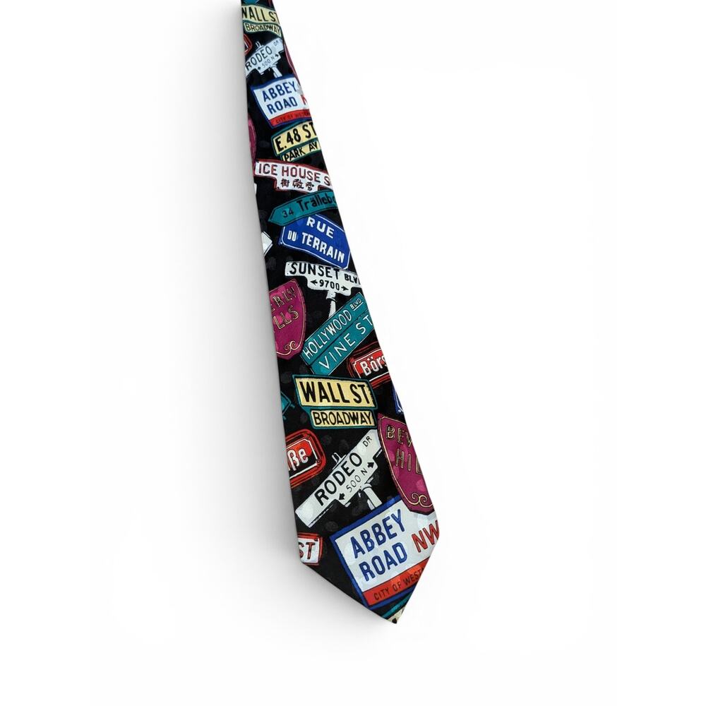 100% Silk Vintage Addiction 1992 Street Signs West Hollywood Beverly Hills Tie